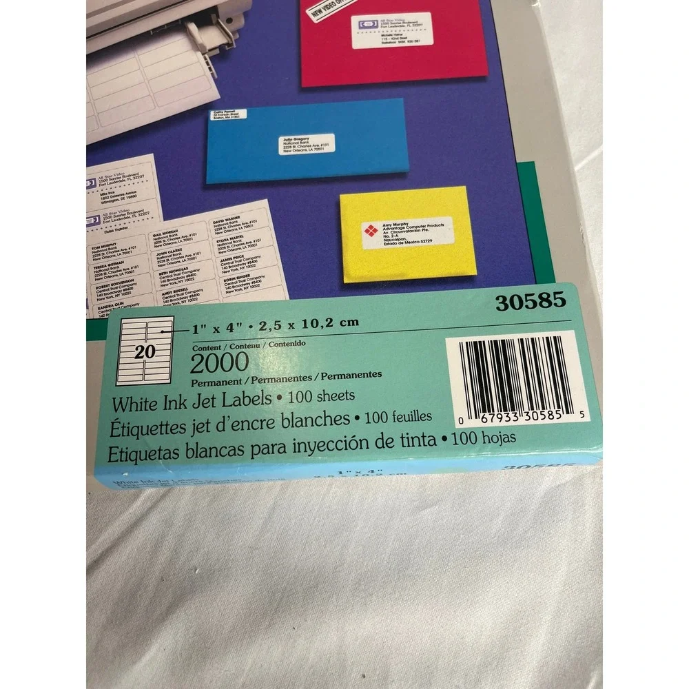 PRES-a-ply 30585 White Ink Jet Labels 1 x 4 Inch 2000 Count 100 Sheets Permanent